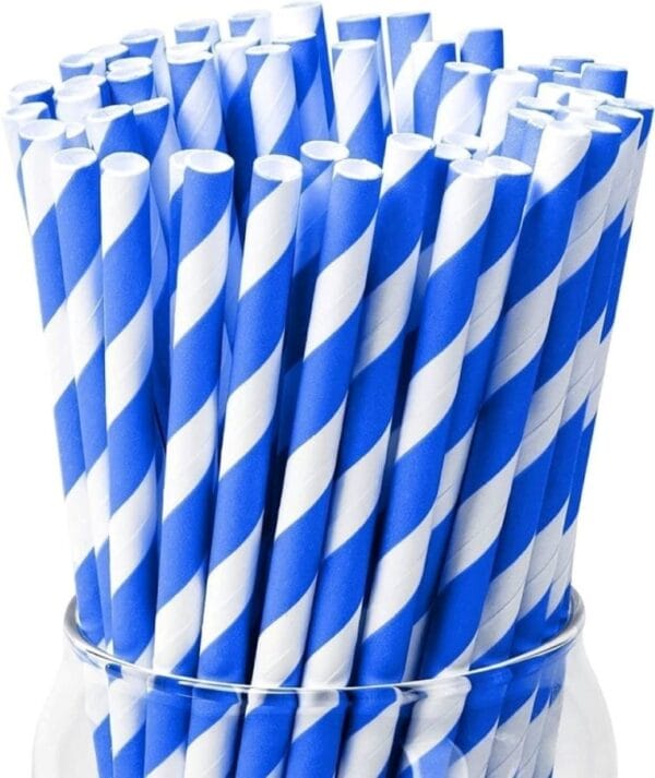Paper Straw 6mm Blue Stripe 500Pk