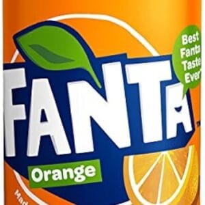 Fanta Orange soda can with a blue logo, orange background, and an orange slice graphic on the label. - Fanta Can 300ml