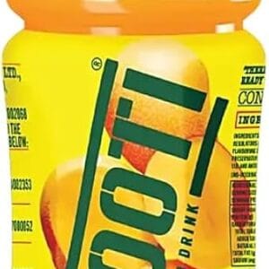 Plastic bottle of FROOTI mango drink with a yellow cap and bright yellow label, containing orange liquid - Frooti Mango Botl 300ml
