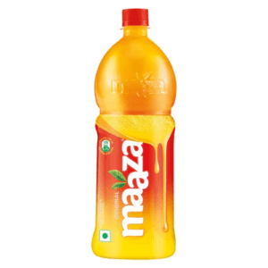 Maaza Original mango juice bottle with orange cap and bright yellow–orange label design - Maaza Mango Botl 1.2Ltr
