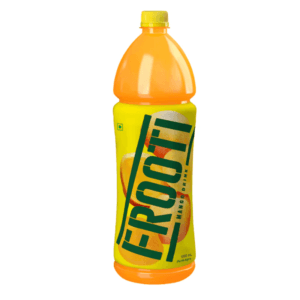 Bright yellow bottle of FROOTI Mango Drink with an orange cap on a white background. - Frooti Mango Drink 600ml