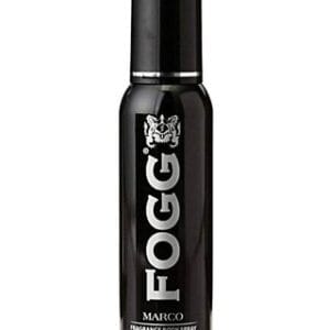 Black cylindrical body spray bottle labeled 'FOGG' with 'Marco Fragrance Body Spray' at the bottom. - Fogg Deodrant Marco 120ml