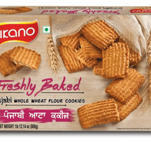 Box of Bikano Freshly Baked whole wheat flour cookies with scattered rectangular cookies and wheat stalks image on front. - Bikano Buiscuits Attapatti Cookies 800gm