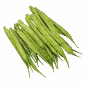 Fresh green beans, piled together on a white background. - Guvar 500gm