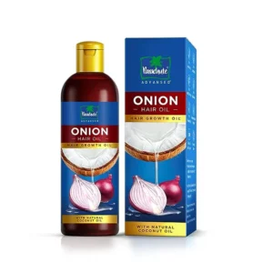 Parachute Advanced Onion Hair Growth Oil bottle and matching box with onion and coconut imagery. - Parachute Adv Onion Hair Oil 200ml