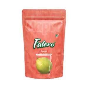 Red Falero Guava pulp fruit chews pouch with a green guava on the front. - Falero Guava 175G