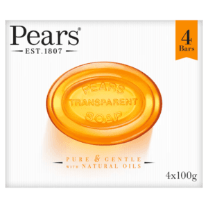 Pears Transparent Soap package with an orange oval soap, 4 bars (4x100g). - Pears Soap Amber 4*100gm