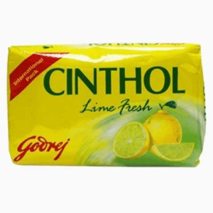 CINTHOL Lime Fresh soap bar in bright yellow packaging with lime slices and Godrej branding. - Godrej Cinthol Lime 40g