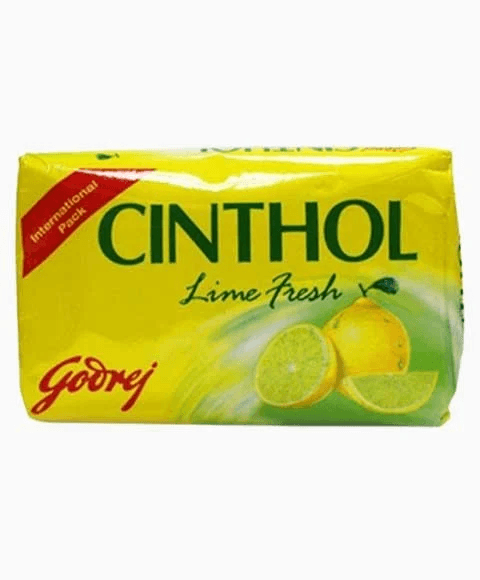 CINTHOL Lime Fresh soap bar in bright yellow packaging with lime slices and Godrej branding. - Godrej Cinthol Lime 40g