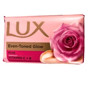 Lux Even-Toned Glow soap bar with rose image on pink packaging