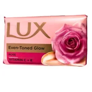 Lux Even-Toned Glow soap bar with rose image on pink packaging