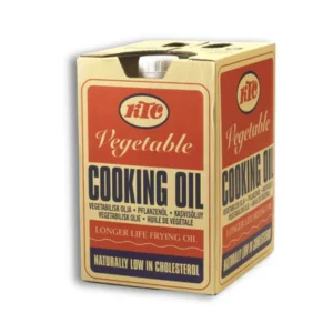 Vintage carton of KTC Vegetable Cooking Oil with red label, advertising longer life frying oil and naturally low in cholesterol. - KTC Vegetable Oil 20 Litre Plastic Can