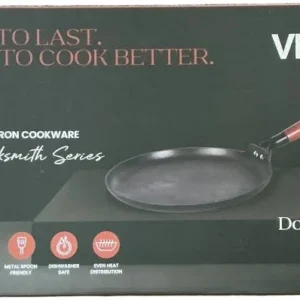 Box for VEGO Dosa Tawa (30 cm) from the Blacksmith Series, cast iron cookware with slogan 'Built to last. Made to cook better.' - Vego Cast Iron Dosa Tawa 30cm