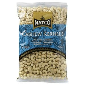 Bag of Natco cashew kernels, 250 g, in blue-and-gold packaging with cashews visible through the bag edgeinset text: Natco Cashew Kernels - Natco Cashew Kernel 750G
