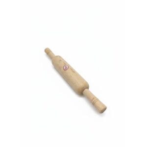 Wooden rolling pin with handles on both ends, on a white background. - Vego Punjabi Belan 2″ x14″