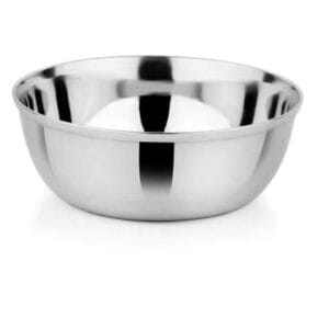 Stainless steel mixing bowl on a white background, empty and polished to a reflective shine. - Vego Mukta Vati no.4 1pc